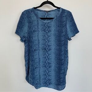 Acrobat Blue Snake Print 100% Silk Short Sleeve Top Size M